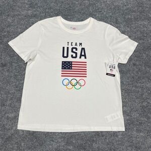Team USA‎ T-Shirt Womens Medium White Olympics Graphic 100% Cotton Crew Neck NEW